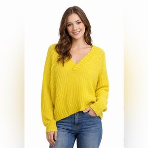 🌼 Anthropologie Chunky Knit Wool-Blend V-Neck Sweater | Yellow | L